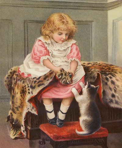 Ragazza con pelle di leopardo e gatto domestico da English School