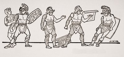 Gladiatori, da un affresco a Pompei, illustrazione da The Outline of History di H.G. Wells, Volume I, pubblicato nel 1820 da English School