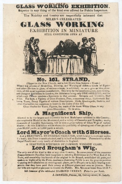 Mostra di lavorazione del vetro, 161 Strand, luglio 1834 da English School