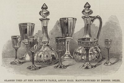 Bicchieri usati alla tavola di Sua Maestà, Aston Hall, fabbricati da Messers Osler (incisione) da English School