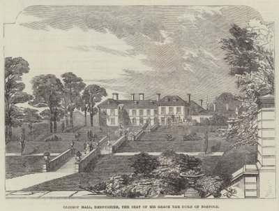 Glossop Hall, Derbyshire, la residenza di Sua Grazia il Duca di Norfolk (incisione) da English School