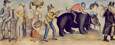 Andare alla Fiera, (dettaglio) di un orso e una scimmia che si esibiscono, c.1815 da English School
