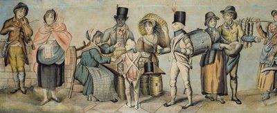 Andare alla fiera, (dettaglio) di una famiglia musicale e venditore di mele, c.1815 da English School