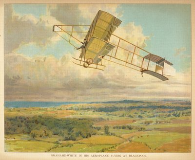 Grahame-White nel suo aeroplano che vola a Blackpool, dal 