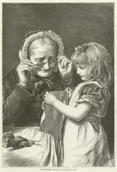 Nonna che insegna a Flossie a cucire da English School