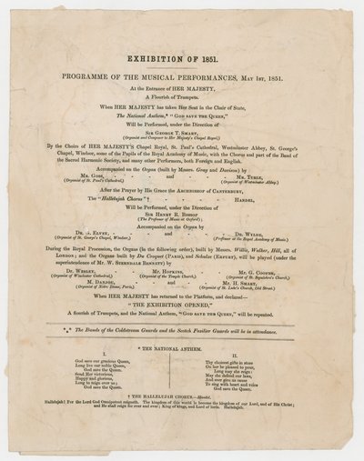 Grande Esposizione del 1851. Programma delle esibizioni musicali, 1 maggio 1851 da English School