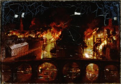 Grande incendio di Newcastle upon Tyne (madreperla e olio su vetro) da English School