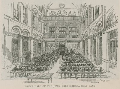 Grande Sala della Scuola Libera Ebraica, Bell Lane, Londra da English School