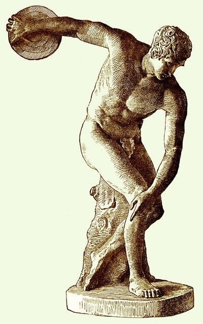 Atleta greco che lancia il disco, illustrazione da Cassells Illustrated Universal History di Edward Ollier, 1890 (immagine digitalmente migliorata) da English School