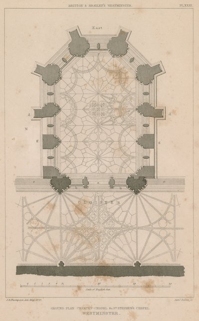 Pianta della Cappella del Chantry, Cappella di San Stefano, Palazzo di Westminster da English School