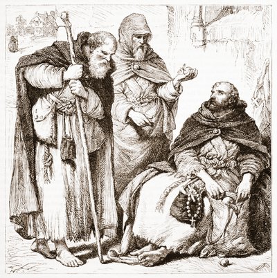 Gruppo di frati mendicanti, illustrazione da La storia del protestantesimo di James Aitken Wylie (1808-1890), pub. 1878 da English School