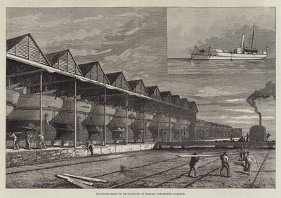 Cannoniere pronte per essere varate a Haslar, porto di Portsmouth da English School