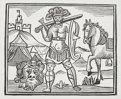 Guy dopo aver ucciso Armarant, illustrazione da Chap-books del XVIII secolo di John Ashton, pub. 1882 da English School