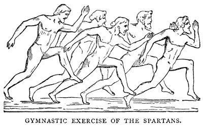 Esercizio ginnico degli Spartani, illustrazione da La storia illustrata del mondo, c.1880 da English School