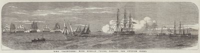 HMS "Dauntless," con premi russi, passando la flotta svedese (incisione) da English School