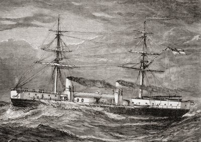 HMS Inflexible, Incrociatore da battaglia classe Invincible della Royal Navy britannica, illustrazione da 