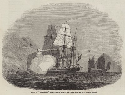HMS "Reynard" cattura due giunche pirata al largo di Hong Kong (incisione) da English School