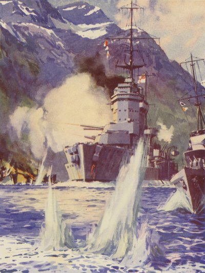 HMS Warspite al largo della costa della Norvegia da English School