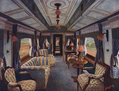 Il compartimento del giorno di Sua Maestà la Regina, Salone Reale, London and North Western Railway da English School