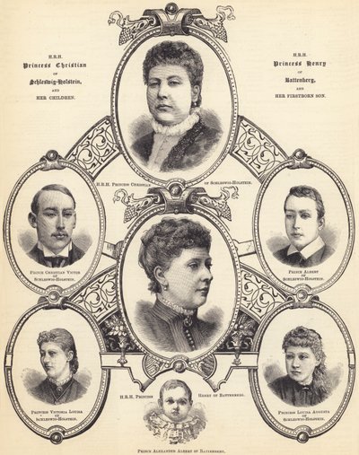 SAR la Principessa Christian di Schleswig-Holstein e SAR la Principessa Henry di Battenberg, e i loro Figli (incisione) da English School