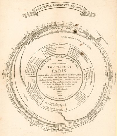 Le due viste di Parigi di H A Barker, Panorama, Leicester Square, Londra da English School