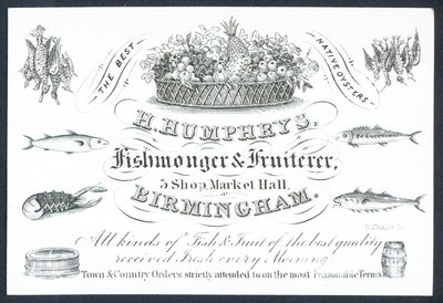 H Humphrys, pescivendolo e fruttivendolo, biglietto commerciale da English School