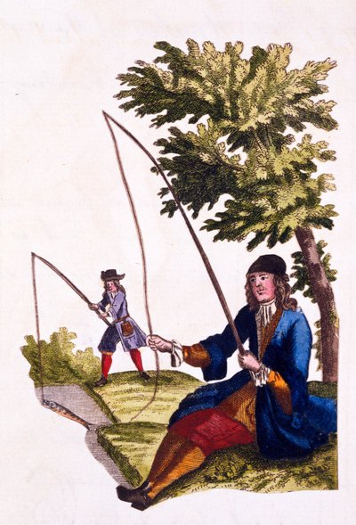 Abitudini di un gentiluomo - Pesca, 1690 (incisione colorata a mano) da English School