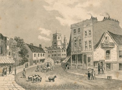 Hackney, vista verso la chiesa, nel 1840 da English School