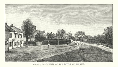 Hadley Green, luogo della battaglia di Barnet (incisione) da English School