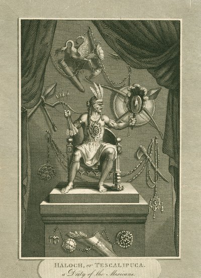 Haloch, o Tescalipuca, una divinità dei Messicani, illustrazione da The World: or the present State of the Universe, being a General and Complete Collection of Modern Voyages and Travels, di Cavendish Pelham da English School