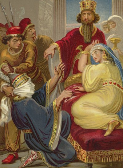 Aman che chiede la sua vita alla regina Ester da English School