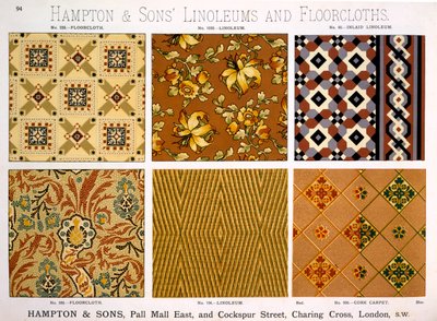 Hampton & Sons Designs per linoleum e pavimenti, fine XIX secolo da English School