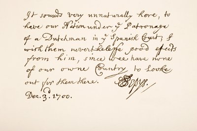 Scrittura e firma di Samuel Pepys, 1700 da English School