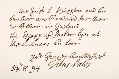 Scrittura e firma di Titus Oates, 1694 da English School
