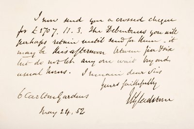 Scrittura e firma di William Eward Gladstone da English School