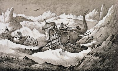 Annibale (247-c.183 a.C.) e i suoi elefanti da guerra attraversano le Alpi da English School