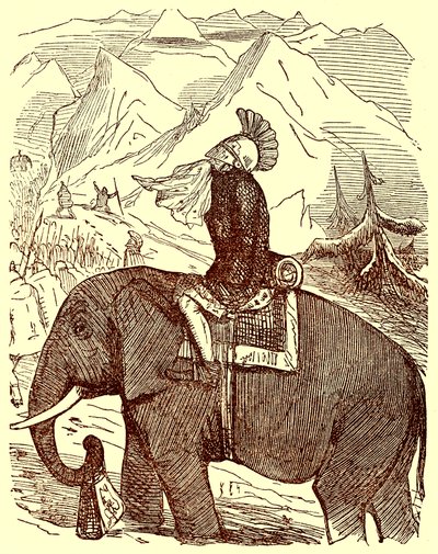 Annibale attraversa le Alpi, illustrazione da La Storia Comica di Roma di Gilbert Abbott a Beckett, pubblicata c.1850 da English School