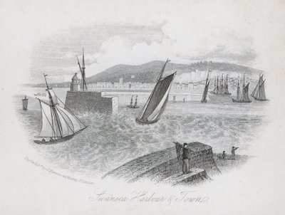 Porto e città, Swansea, Galles (incisione) da English School