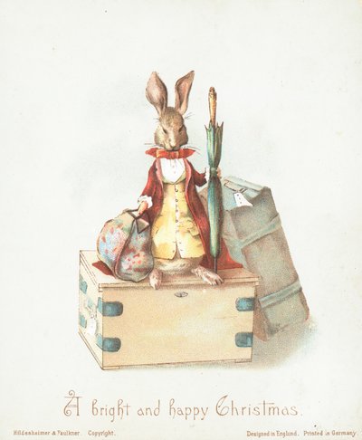 Lepre con bagaglio e ombrello, Cartolina di Natale da English School