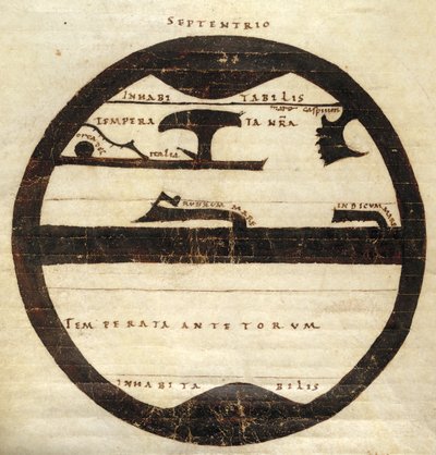 Harley MS 2772 f. 70v, Mappa del Mondo Zonale Diagrammatica, c.1050 da English School