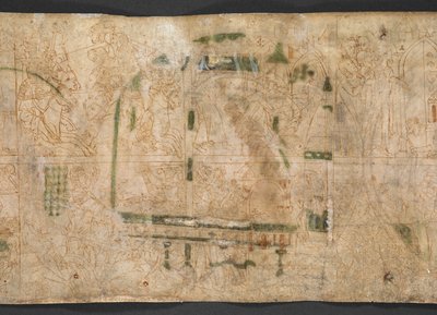 Harley Roll Y 6, Roundel 16v, Sul verso dei Roundel 14-18 ci sono una serie di disegni del XIV secolo, in due registri, con scene dal libro di I Samuele, capitoli 1-4, dalla 