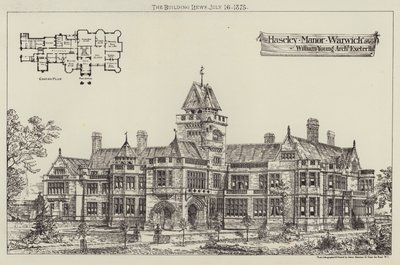 Haseley Manor, Warwick (incisione) da English School