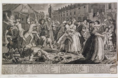 Lui e i suoi compagni ubriachi scatenano una rivolta a Covent Garden, 1735 da English School