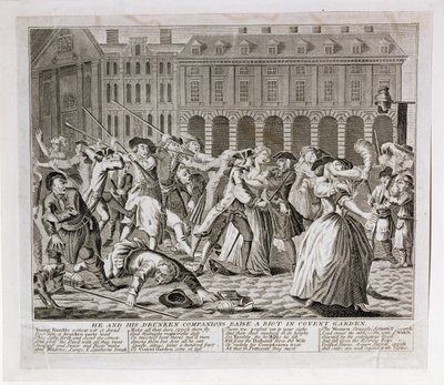 Lui e i suoi compagni ubriachi scatenano una rivolta a Covent Garden, 1735 da English School