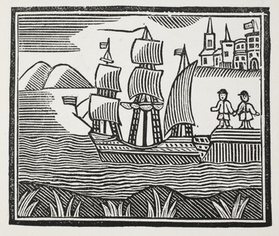 Salpa per il suo viaggio avventuroso, illustrazione da Chap-books del XVIII secolo di John Ashton, pub. 1882 da English School