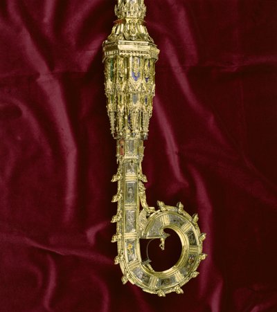 Testa e ricciolo del pastorale di William of Wykeham (c.1320-1404): lato di Paolo (argento dorato) (dettaglio) da English School