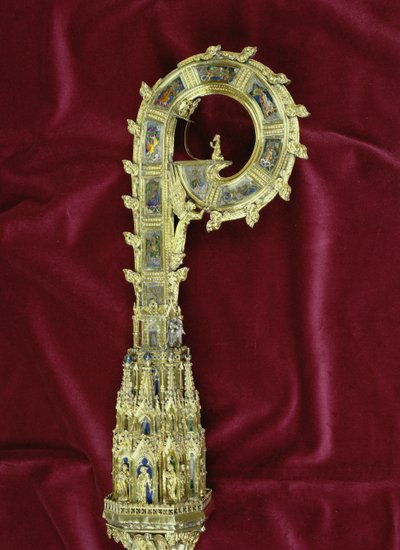 Testa e ricciolo del pastorale di William of Wykeham (c.1320-1404): lato di Pietro (argento dorato) (dettaglio) da English School