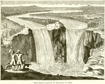 Schizzo di Hennepin delle Cascate del Niagara nel 1678 da English School