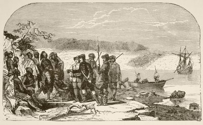 Henry Hudson offre liquore agli indiani nel 1609 da English School