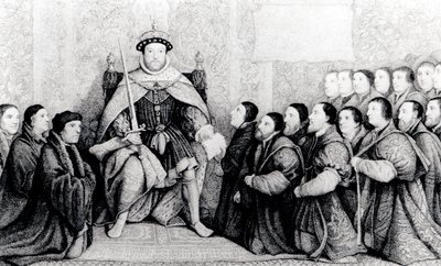 Enrico VIII conferisce la carta ai chirurghi barbieri da English School